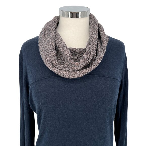Skunkfunk Navy Long-Sleeve Knit Top With Textured Cowl Neck Size 4 - Picture 2 of 13